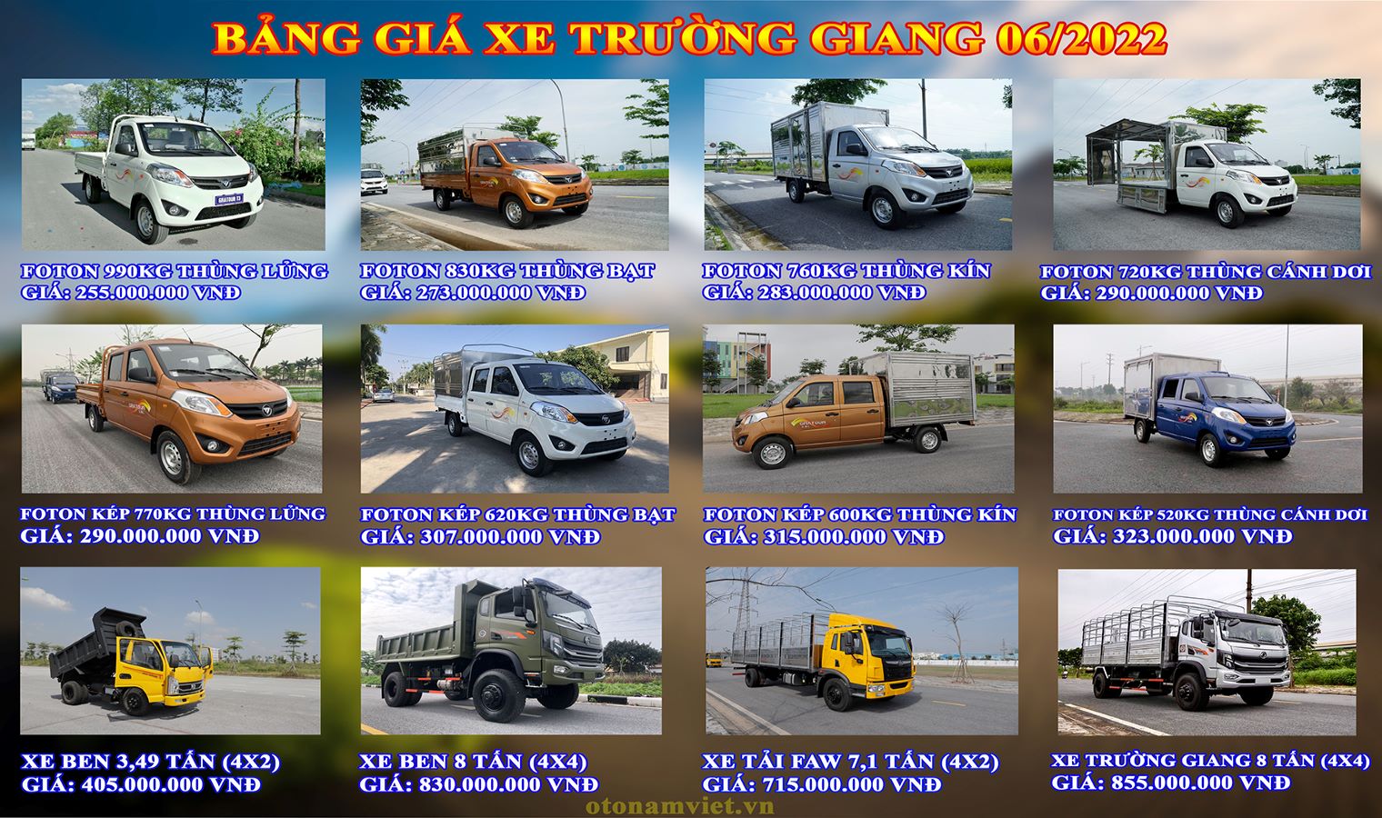 Bảng Giá Xe Tải Trường Giang
